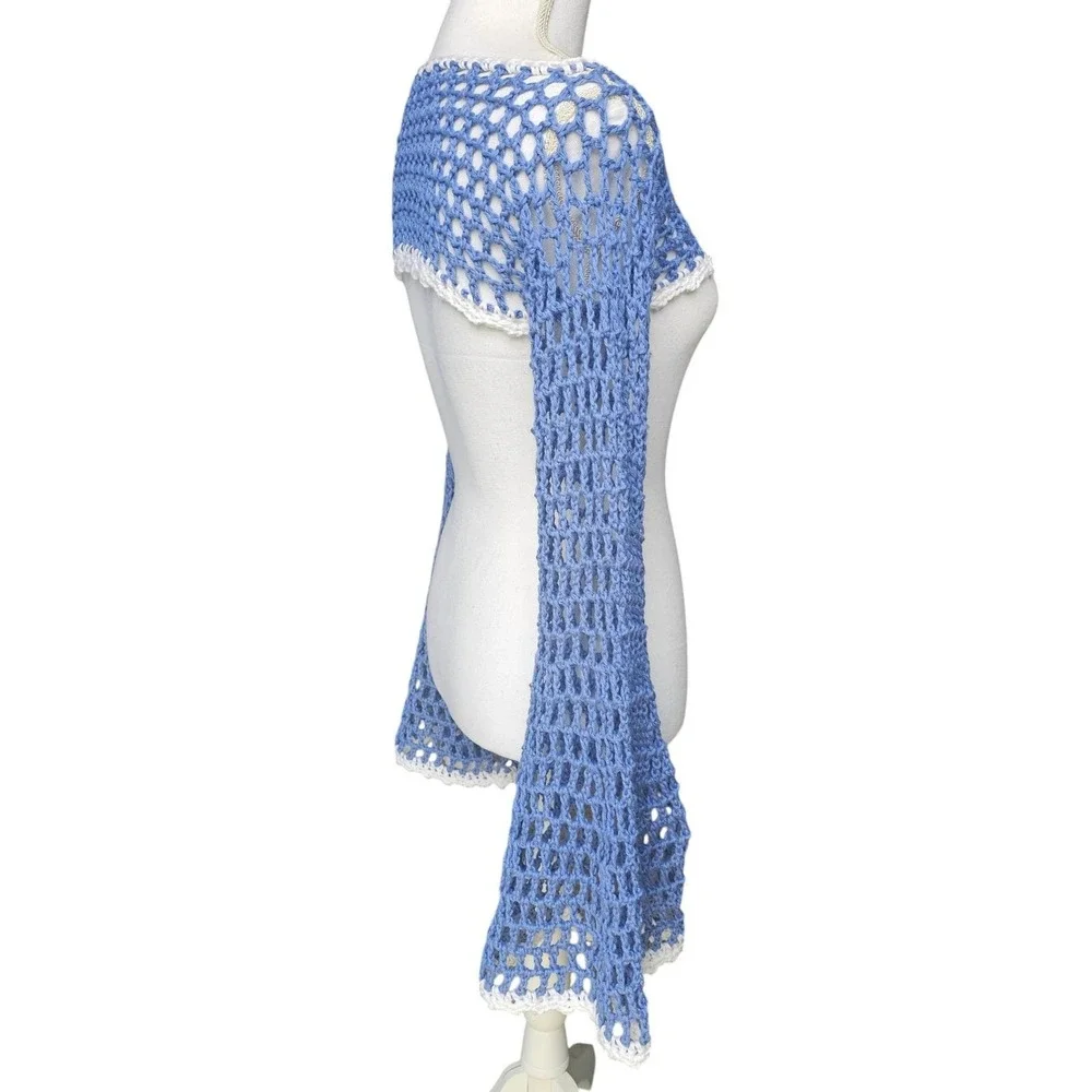Handmade‎ Crochet Fairycore Shrug | Women | Blue | SM-MED | Boho | Bell Sleeve
